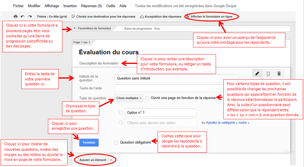 Un aperçu de la page de rédaction d’un formulaire Google
