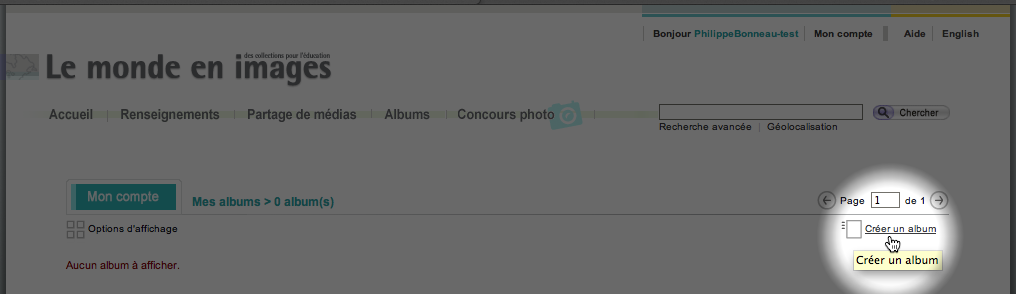 Lien pour la création d'un album
