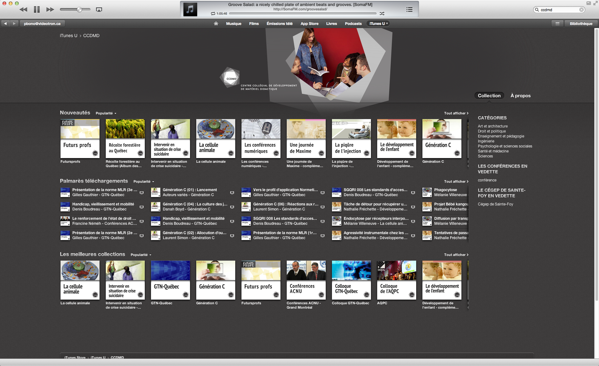 La page iTunes U du CCDMD