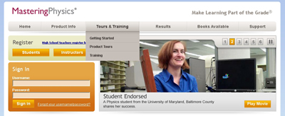 Screenshot of Mastering Physics' website