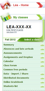 The LÉA platform’s functions – Teacher display