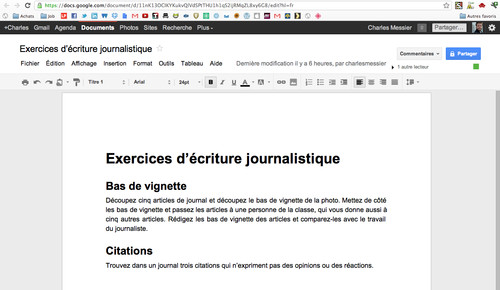 Interface d'édition de Google Documents
