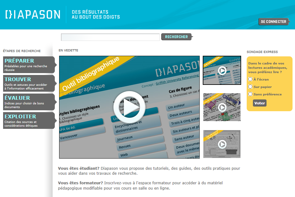 La page d’accueil du site du projet Diapason