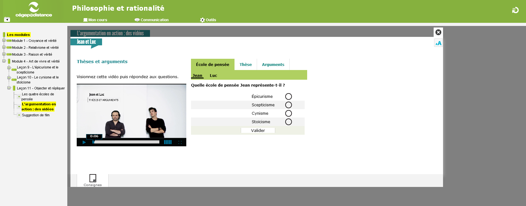 Page web du cours où l'on accède aux vidéos