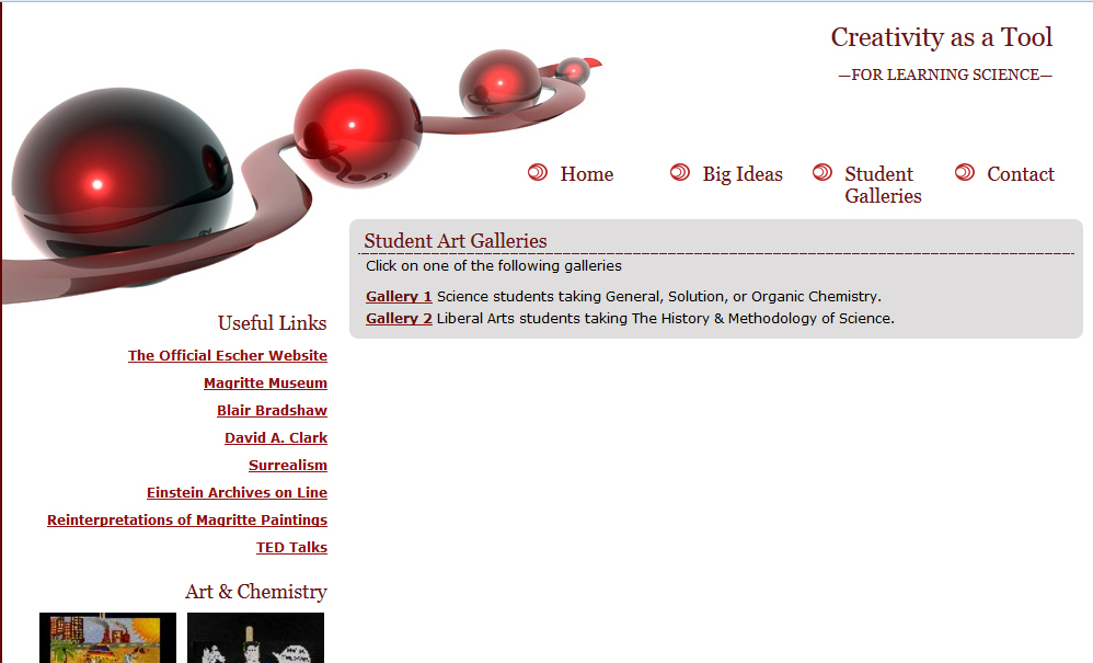 The website contains a gallery of student achievements and reflections
