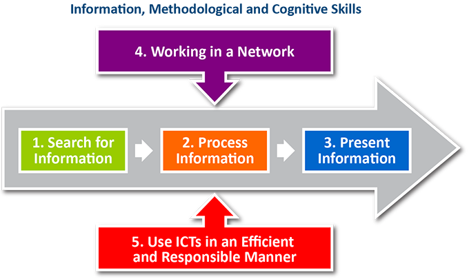 The ICT Profile Information, methodological and cognitive skills: 1 Search for information, 2 Process information, 3 Present information, 4 Working in a Network and 5 Use ICTs in an efficient and responsible manner