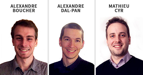 Photo des trois stagiaires : Alexandre Boucher, Alexandre Dal-Pan et Mathieu Cyr
