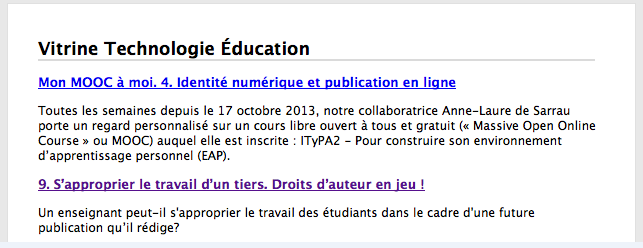 Le fil RSS de la Vitrine Technologie Éducation