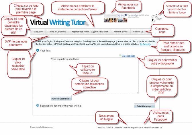 Fenêtre de travail du Virtual Writing Tutor